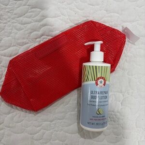 First Aid Beauty Bundle - cucumber ultra repair body lotion and makeup bag